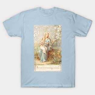 Madonna and Child under a Flowering Tree: Antique French Lace Holy Card T-Shirt